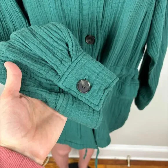 Raquel Allegra size 1 Small Green Cotton Gauze Anorak Jacket button relaxed - Picture 6 of 11